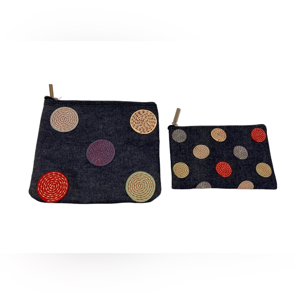 Bath & Body Works Blue Denim Polka Dot Cosmetic Travel Zip Up Bag Set
